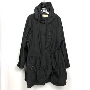 Michael Kors Black Edgy Rain Jacket Coat Faux Leather Cinch Waist Plus Size 2X